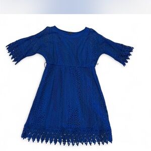 Elegant Blue Girls Bell Sleeve Shoulder Cutout Dress with Belt Loops